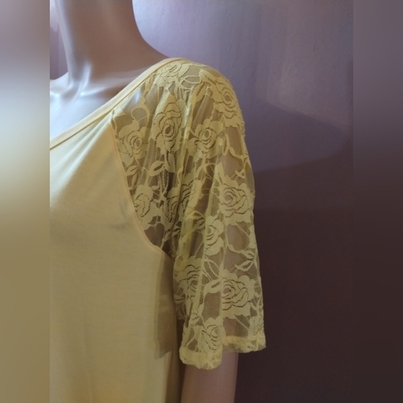Zenna women's size 1x yellow with lace sleeves blouse shirt top - Picture 2 of 8